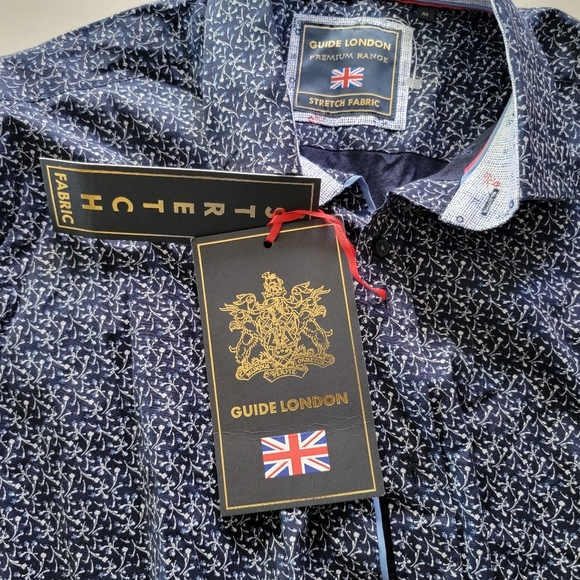 Guide London Premium Range Men's Blue Button Patterned Shirt - Picture 4 of 8